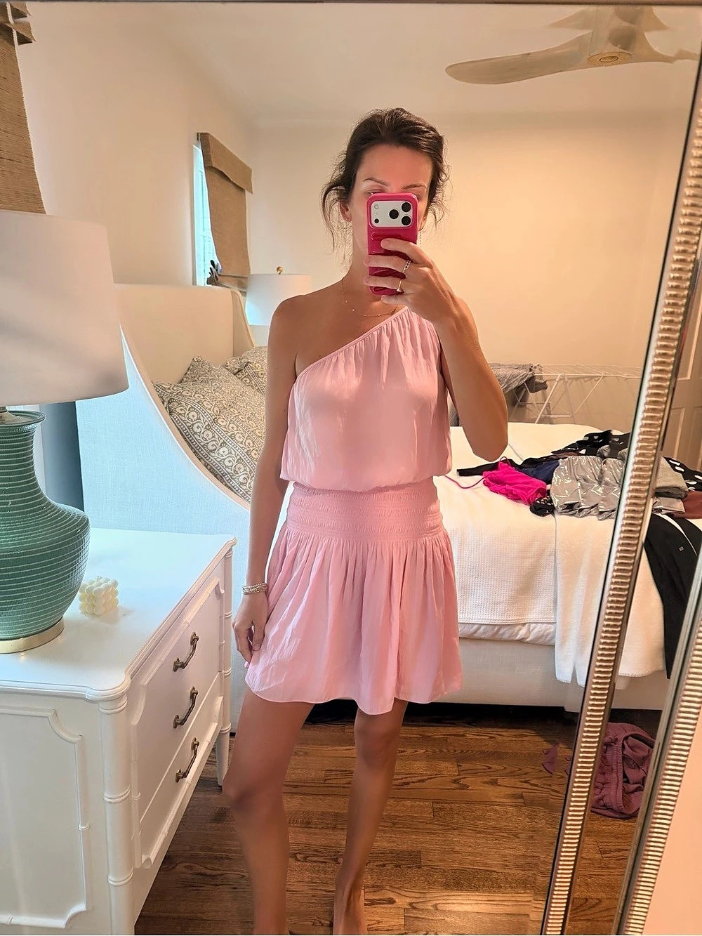 Ramy Brook Paris Dress Pink One-Shoulder Mini Dress Like New